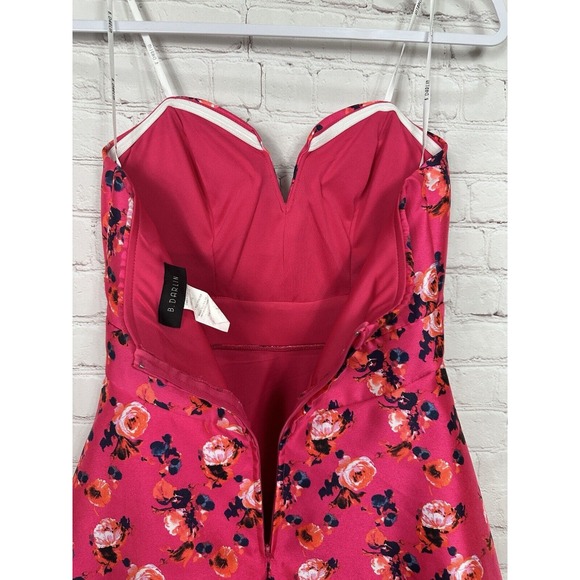 B Darlin Fuchsia Strapless Floral Gown Prom Formal Short Dance‎ Dress Sz 7 8 EUC - Picture 3 of 6